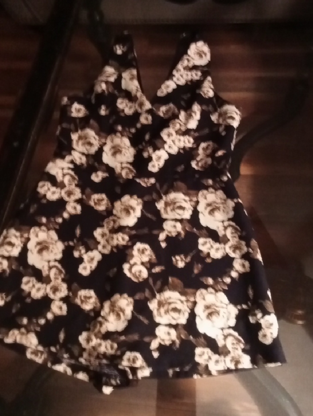 Navy Floral V-Neck Romper with Cream Roses